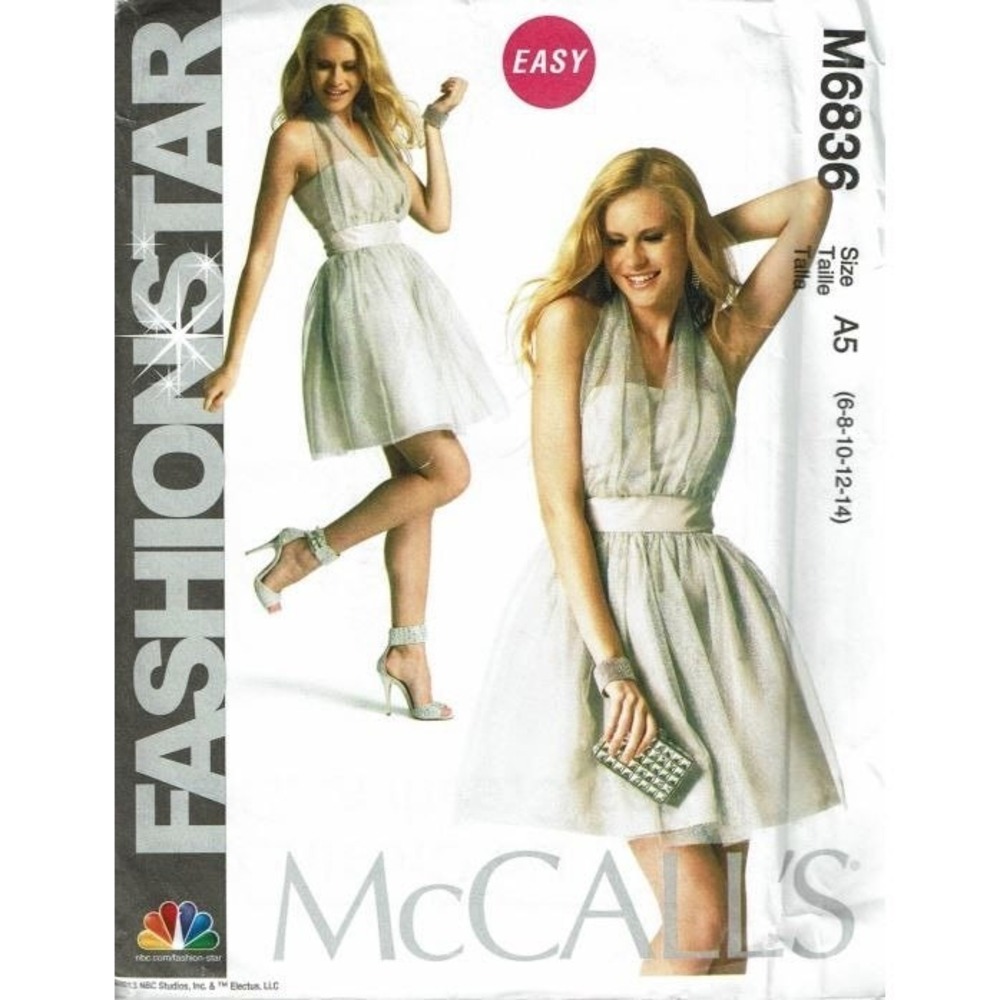 McCalls Sewing Pattern 6836 Dress Misses Size 6-14 Halter Neck Fit Flare Easy